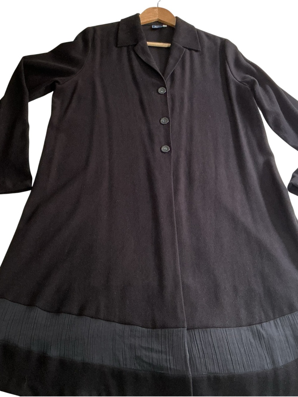 Miss Etam Positie Black Sheer Band Long Duster Coat Jacket Size M Button Front - Picture 2 of 11